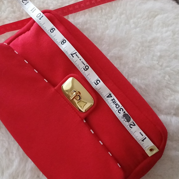 Love Moschino Logo Red Fabric Chain Strap Turnlock Bag Crossbody - Picture 6 of 16